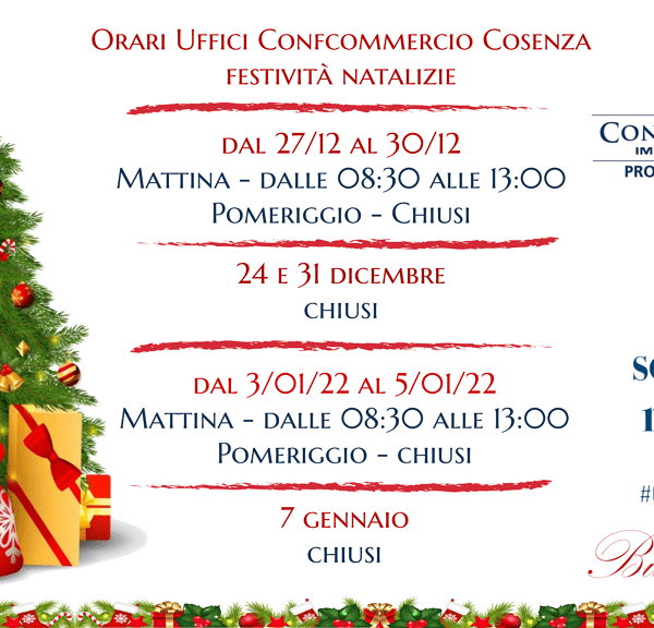 Avviso agli associati – orari uffici per festività natalizie