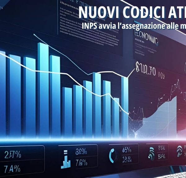 Grafico economico con dati statistici e titolo “Nuovi Codici ATECO 2025 – INPS avvia l’assegnazione alle matricole aziendali”