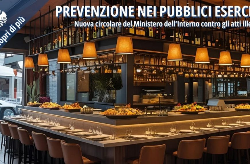 Interno di un elegante esercizio pubblico, utilizzato per promuovere la circolare sulla prevenzione degli atti illegali.