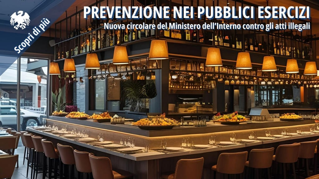 Interno di un elegante esercizio pubblico, utilizzato per promuovere la circolare sulla prevenzione degli atti illegali.