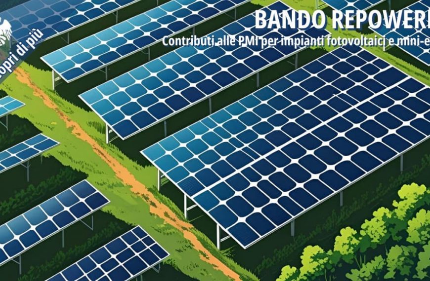 Pannelli fotovoltaici installati in campo verde per la produzione di energia rinnovabile