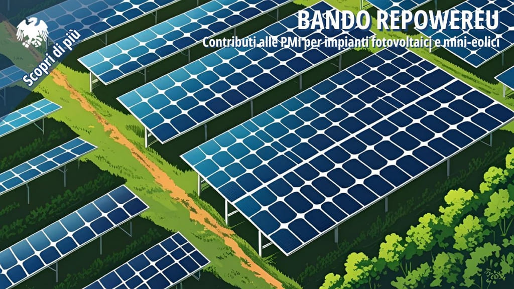 Pannelli fotovoltaici installati in campo verde per la produzione di energia rinnovabile