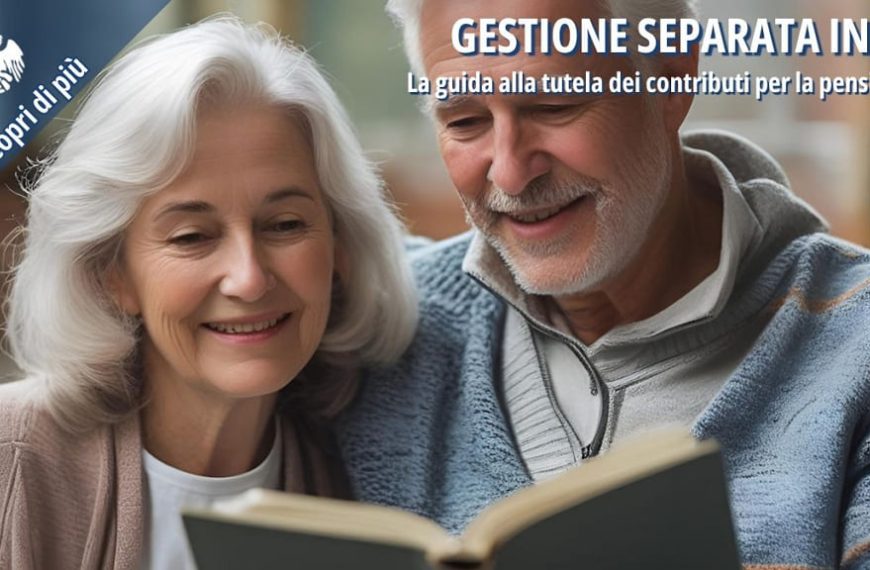Coppia di anziani che legge una guida sulla pensione e di informazione previdenziale.