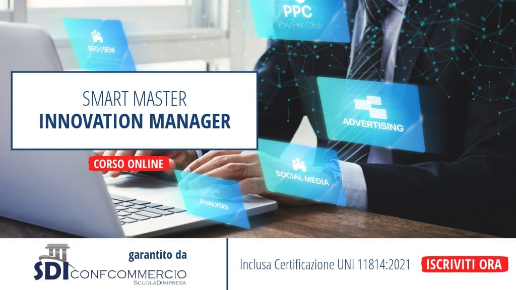 Una giovane professionista con dei raccoglitori in mano davanti promuove lo Smart Master Innovation Manager – Corso online con certificazione UNI 11814:2021.