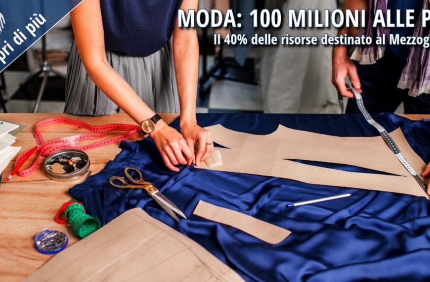 Persone al lavoro su tessuti e modelli in un laboratorio della filiera della moda.