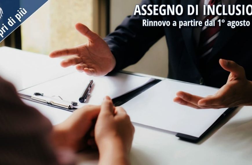 Due persone durante una consulenza sui requisiti e sulle modalità di rinnovo dell’Assegno di Inclusione.