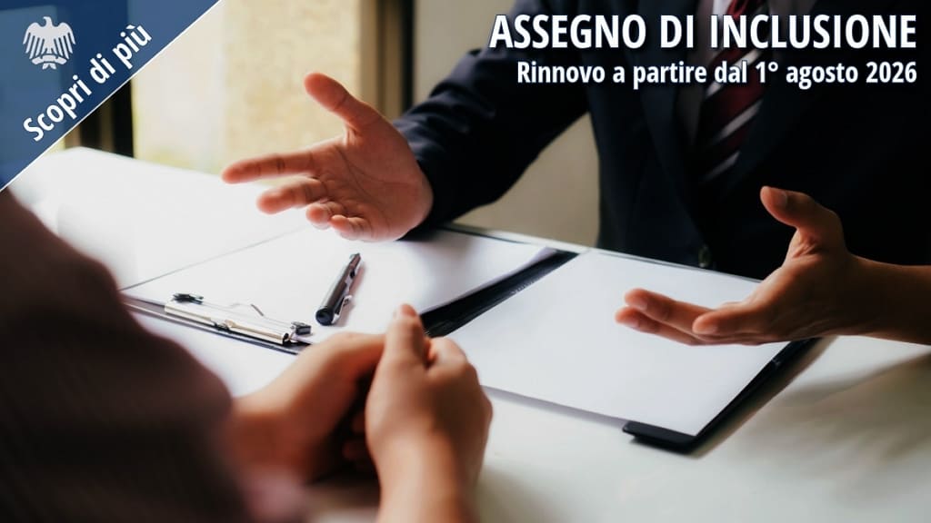Due persone durante una consulenza sui requisiti e sulle modalità di rinnovo dell’Assegno di Inclusione.